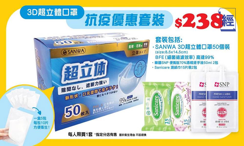 日本城現正發售口罩抗疫套裝 60間指定分店有售 每套238元！