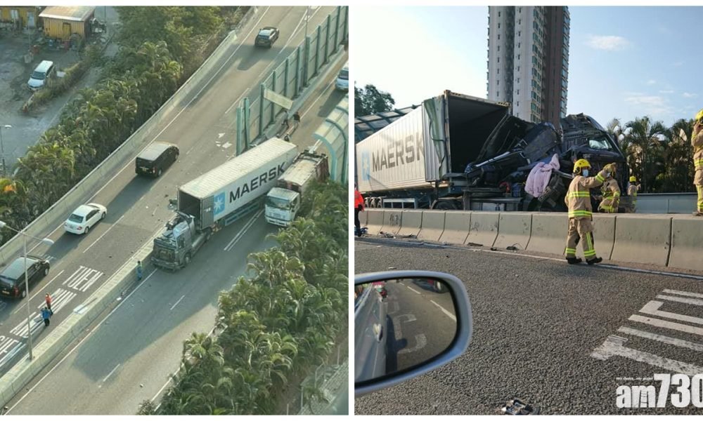 元朗公路貨櫃車疑失控撞石壆 司機拋出車外重創