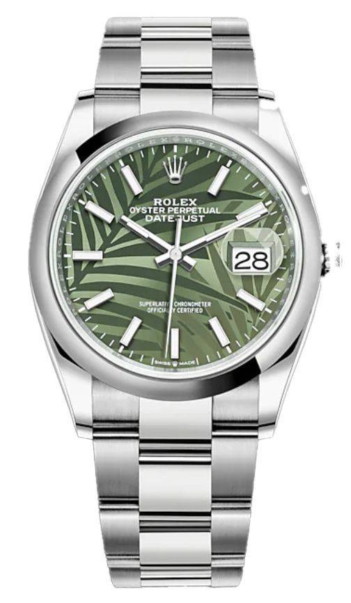 精鋼配棕櫚葉圖案Oyster Perpetual Datejust 36手錶 HK，000（圖片來源：ROLEX官網）