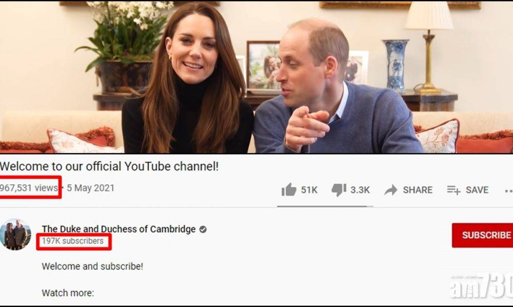  有片｜威廉王子夫婦開YouTube 首日吸逾17萬訂閱