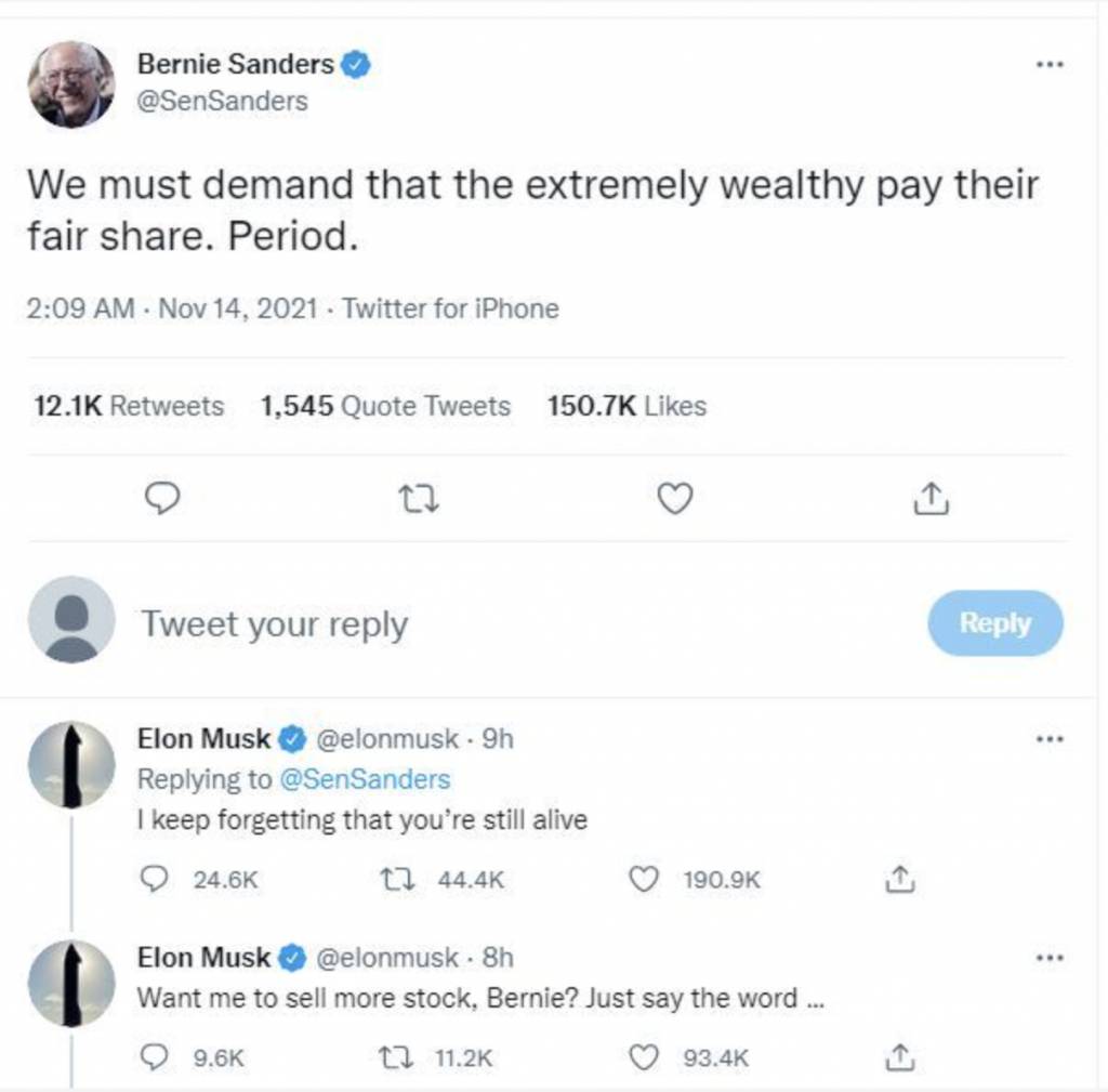  Tesla股價｜桑德斯再提富人稅 馬斯克：乜你仲未死？首富手中仲有咁多股Tesla可以賣！
