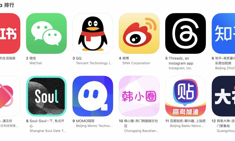 Threads登上中國App Store第五 用戶需透過VPN訪問