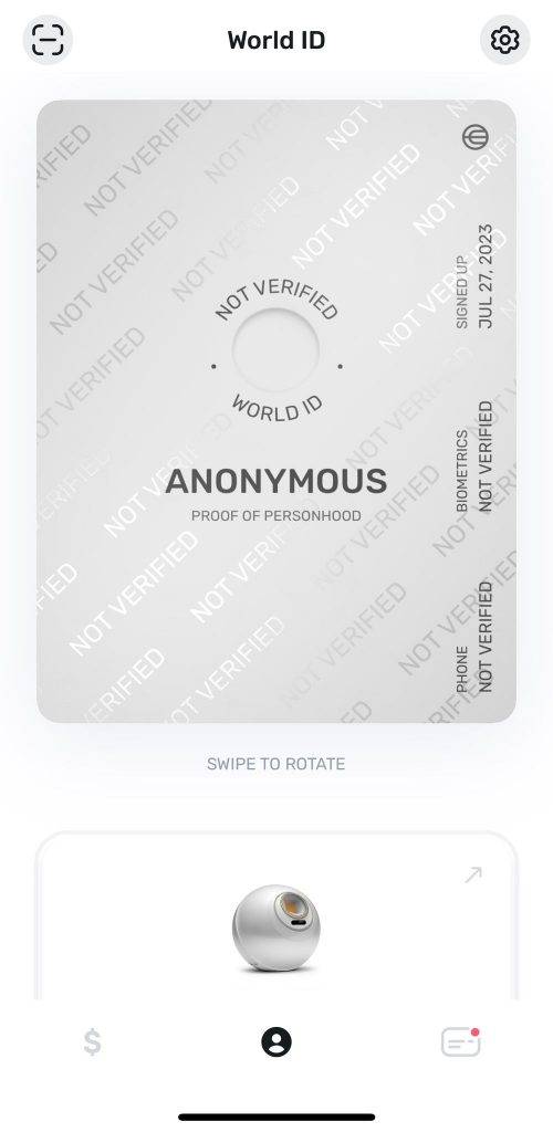 WorldCoin世界幣 World ID呈現灰色，代表你暫時無法正常使用World App，因為還未完成Orb虹膜認證。