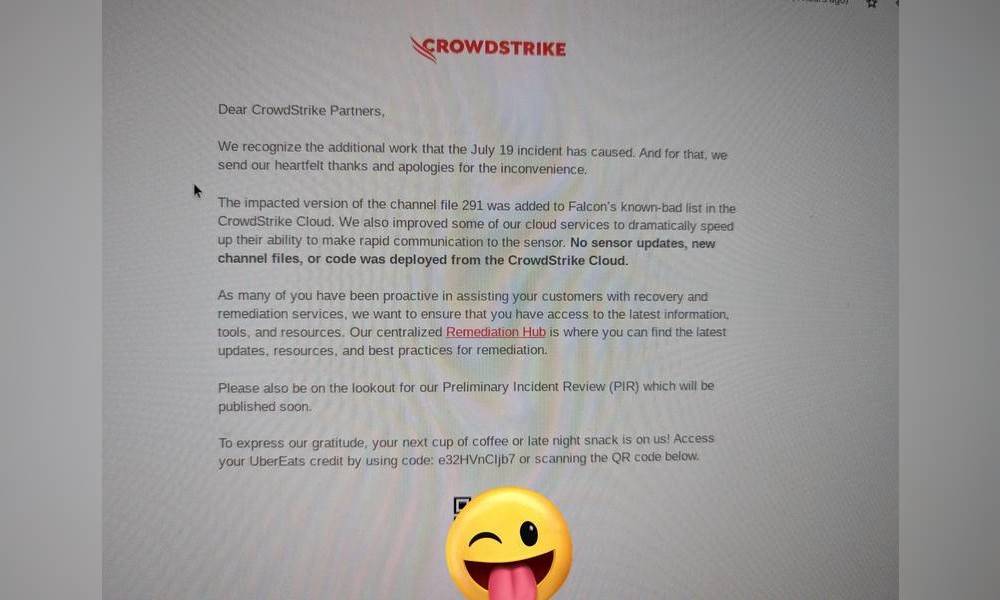 保險：Windows全球死機埋單逾54億美元 CrowdStrike送餐券予供應商致歉