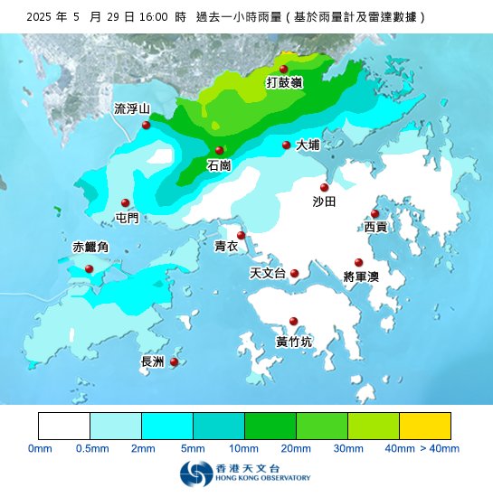 黃雨警告於下午4時25分生效！全港各區雨量即時更新