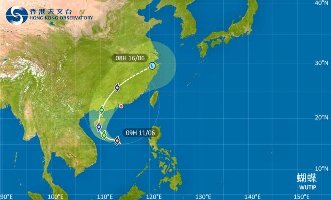 熱帶氣旋蝴蝶會在未來一兩日大致移向海南島，隨後移至廣東西部沿岸一帶