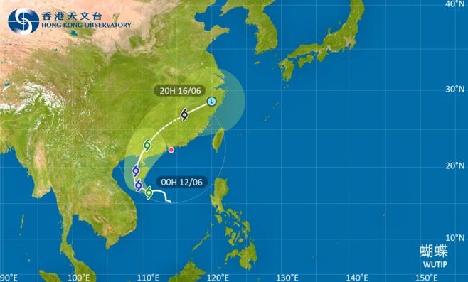 蝴蝶會在今日逐漸增強並大致移向海南島，隨後移向雷州半島至北部灣一帶
