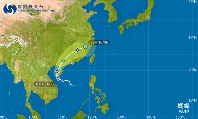 蝴蝶今日會大致移向海南島西部並掠過該區，隨後移向北部灣至雷州半島