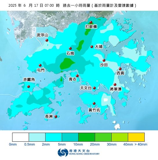 黃雨警告於上午7時30分生效！全港各區雨量即時更新