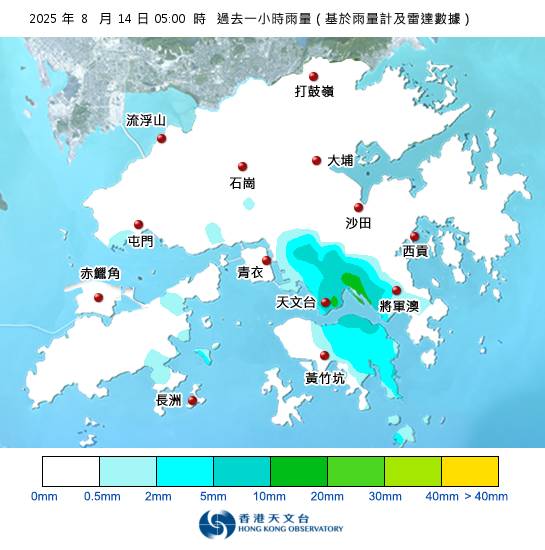 黃雨警告於清晨5時22分生效！全港各區雨量即時更新