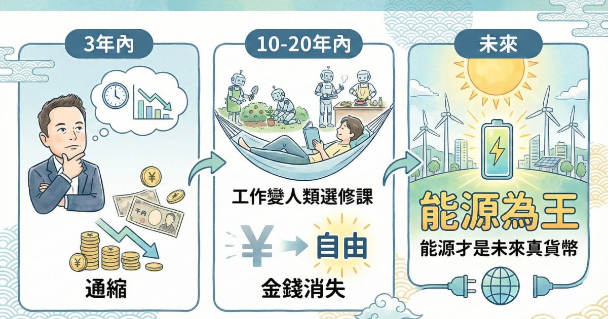 【馬斯克預言】3年內通縮、金錢將消失？拆解AI時代三大經濟階段：能源才是真貨幣