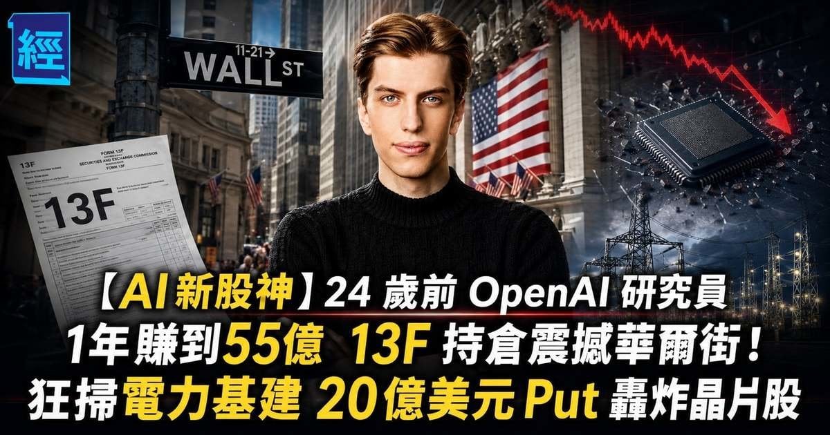 【AI新股神】24 歲前 OpenAI 研究員 1年3億賺到55億 13F 持倉震撼華爾街！狂掃電力基建 20 億美元 Put 轟炸晶片股