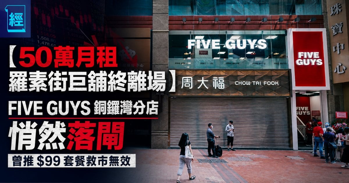 【50萬月租羅素街巨舖終離場】FIVE GUYS 銅鑼灣分店悄然落閘 曾推 $99 套餐救市無效