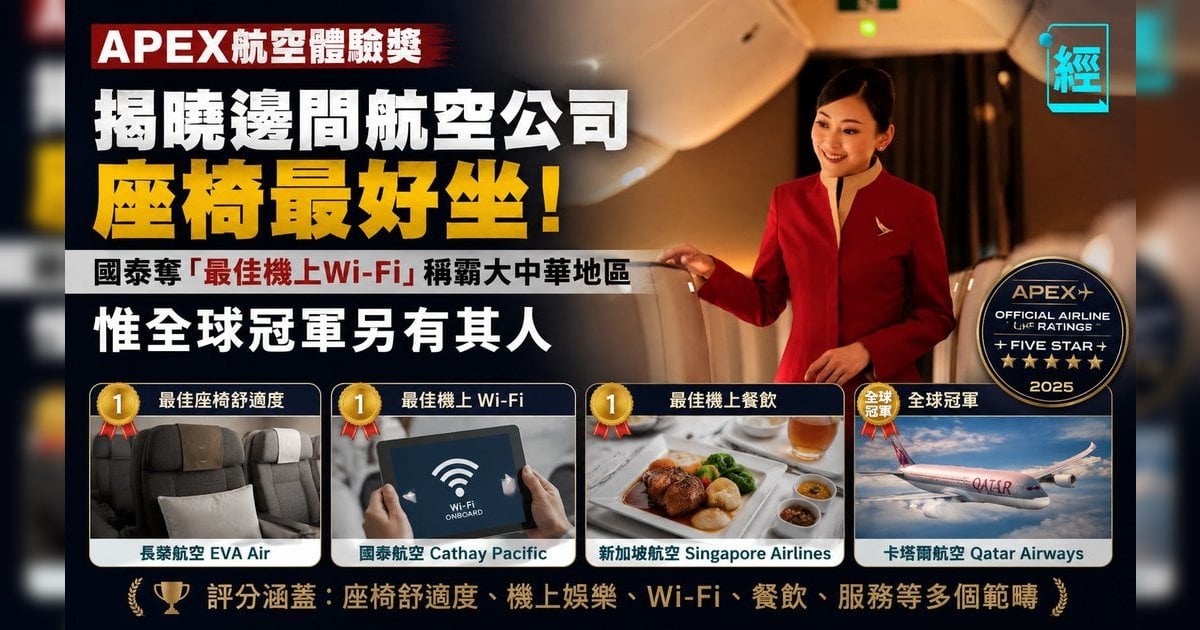 APEX航空體驗獎│揭曉邊間航空公司座椅最好坐！國泰奪「最佳機上Wi-Fi」稱霸大中華地區 惟全球冠軍另有其人