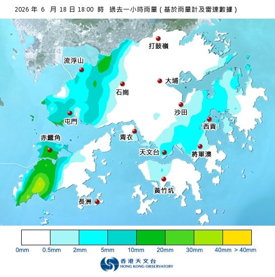 紅雨警告於傍晚6時10分生效！全港各區雨量即時更新