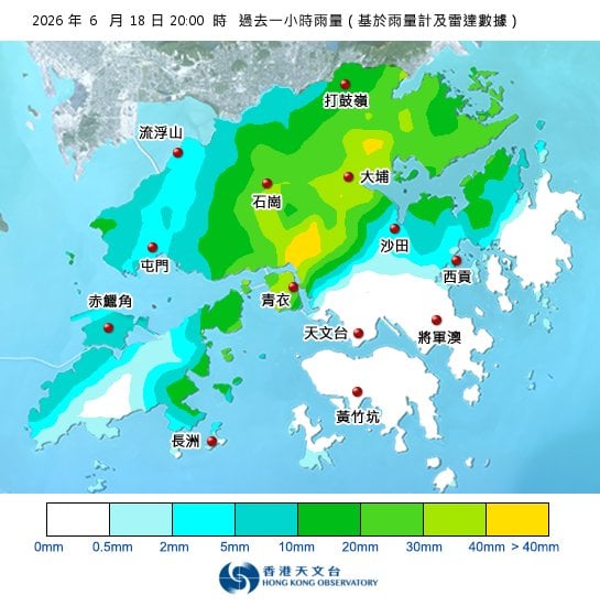 紅雨警告於晚上8時30分生效！全港各區雨量即時更新