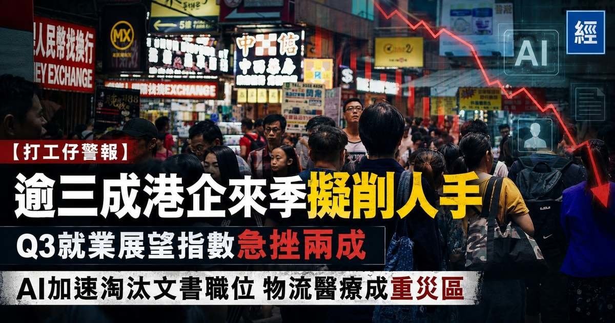 【打工仔警報】調查：逾三成港企來季擬削人手 Q3就業展望指數急挫兩成 AI加速淘汰文書職位 呢兩個行業成重災區