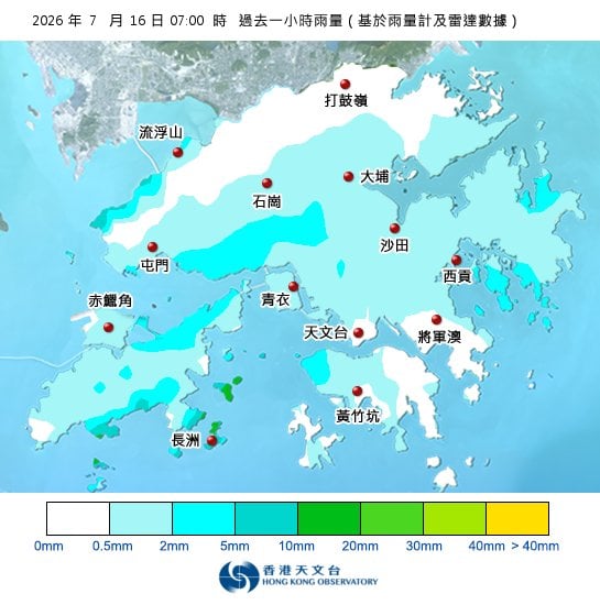紅雨警告於上午7時40分生效！全港各區雨量即時更新
