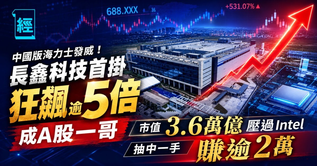 中國版海力士發威！長鑫科技首掛狂飆逾5倍成A股一哥 市值3.6萬億壓過Intel 抽中一手賺逾2萬