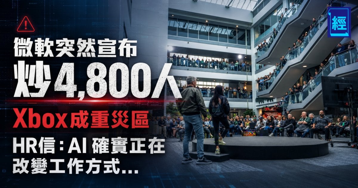 微軟爆大裁員4800人！Xbox成重災區削兩成人手 稱工作模式被 AI 徹底顛覆