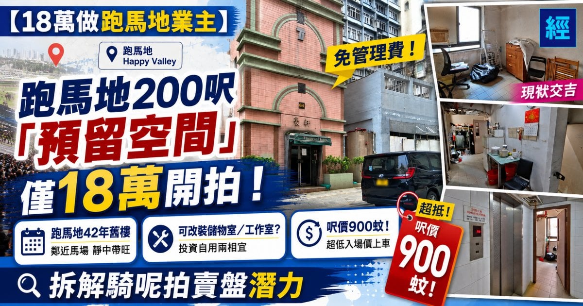 【18萬做跑馬地業主】跑馬地200呎「預留空間」僅18萬開拍！呎價900蚊免管理費 拆解騎呢拍賣盤潛力