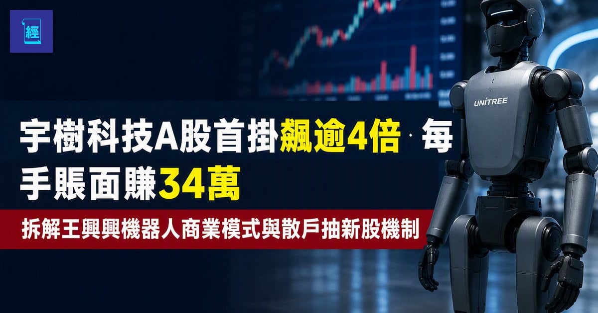 【宇樹科技A股首掛飆逾4倍　每手賬面賺34萬】拆解王興興機器人商業模式與散戶抽新股機制
