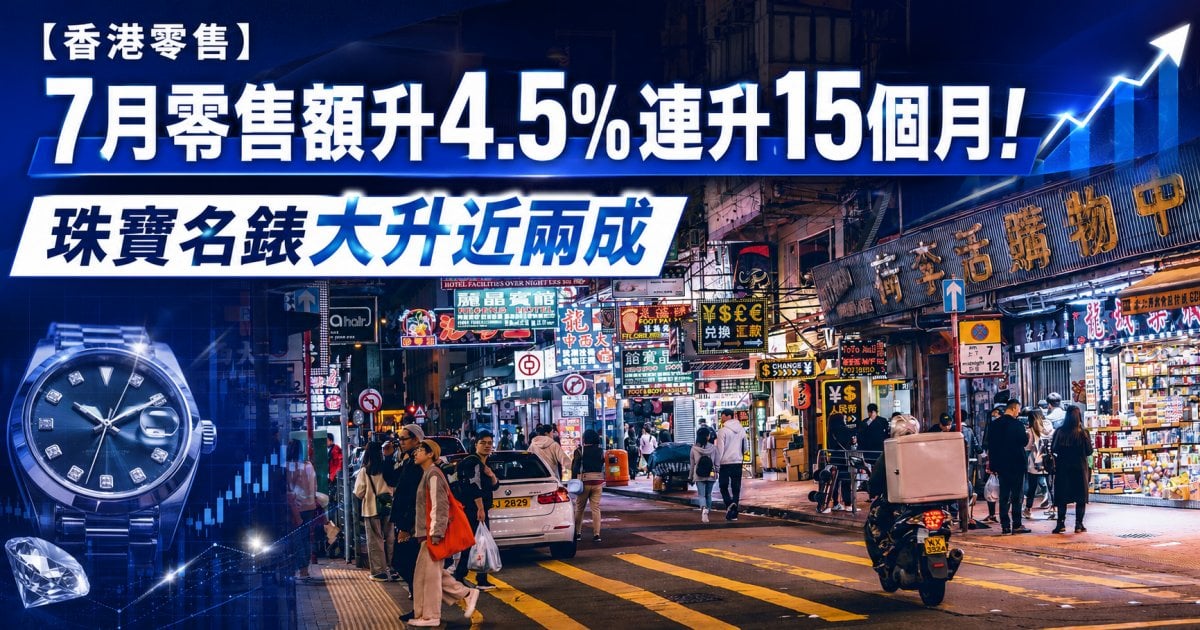 【香港零售】7月零售額升4.5%連升15個月！珠寶名錶大升近兩成