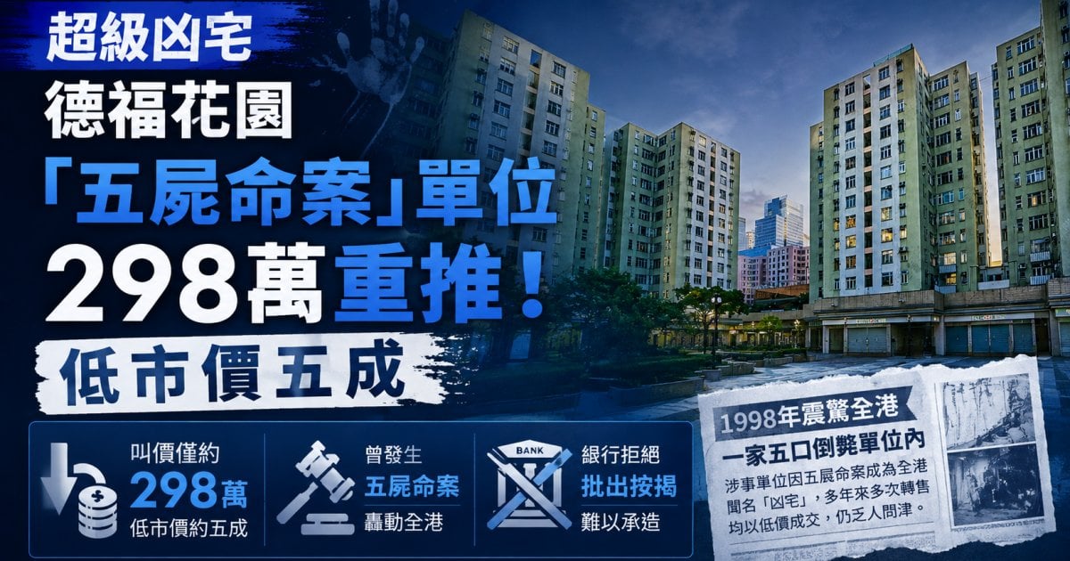 【超級凶宅】德福花園「五屍命案」單位298萬重推！低市價五成 銀行拒絕批出按揭