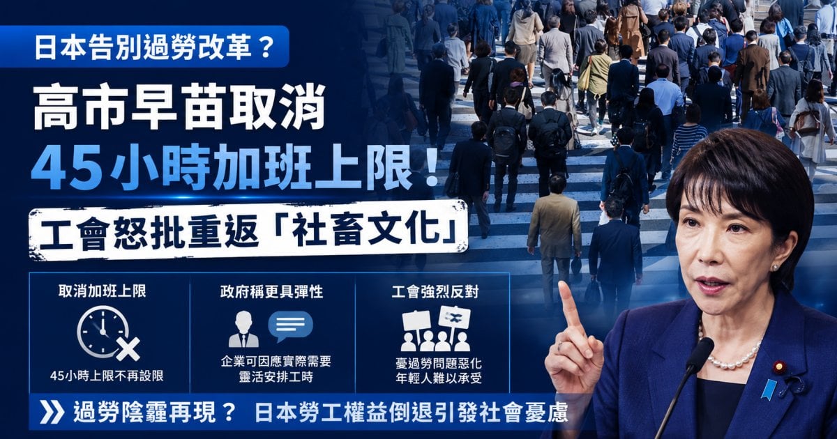 【日本告別過勞改革？】高市早苗取消45小時加班上限！工會怒批重返「社畜文化」