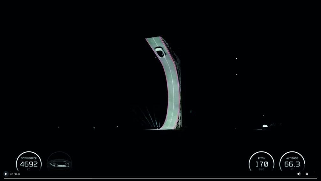 what teslas The Roadster seen upside down on a ramp during Thursday's event.(圖片來源:Tesla photo)