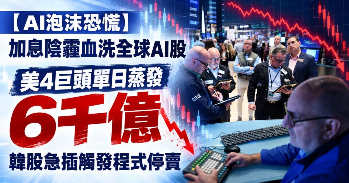 【AI泡沫恐慌】加息陰霾血洗全球AI股  美4巨頭單日蒸發6千億 韓股急插觸發程式停賣