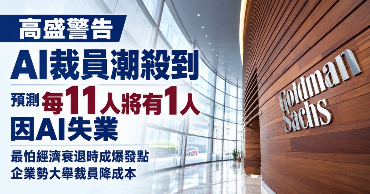 高盛警告AI裁員潮殺到 預測每11人將有1人因AI失業 最怕經濟衰退時成爆發點 企業勢大舉裁員降成本